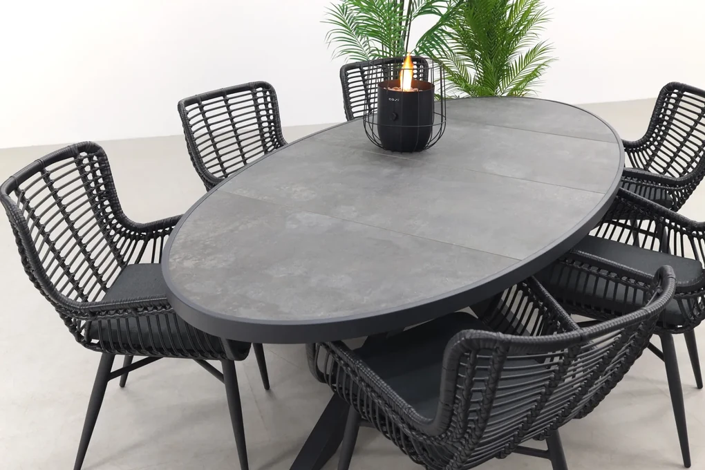 Jasmine Black/Silva 240x115 cm. ovale tuinset - 7-delig