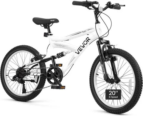 VEVOR Mountainbike 20 inch, 6 versnellingen, carbon frame, volledige vering, ideaal voor recreatief gebruik in parken en op fietspaden, met verstelbaar zadel, bel, reflectoren, bevestigingspunt voor verlichting en remmen.