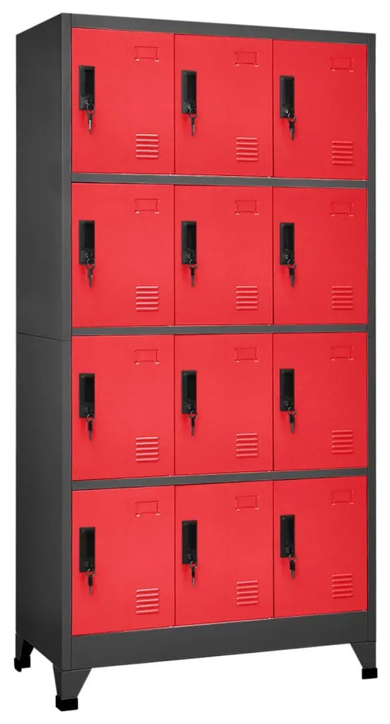 vidaXL Lockerkast 90x45x180 cm staal antracietkleurig en rood