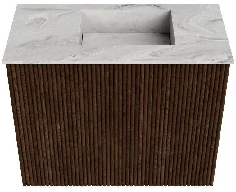 Mondiaz Joya DLux 50cm toiletmeubel walnut met wastafel faye rechts zonder kraangat glace