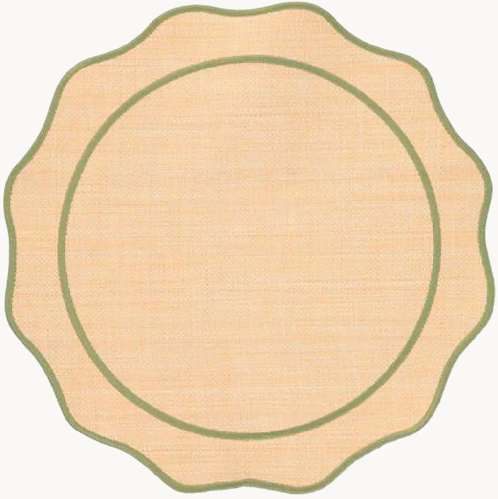 Ronde raffia placemat Orla met geborduurde rand