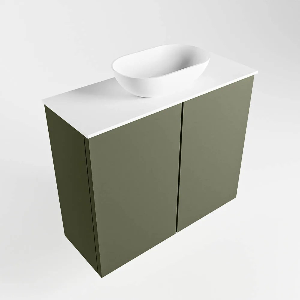 Mondiaz Fowy toiletmeubel 60cm army met witte waskom midden en kraangat