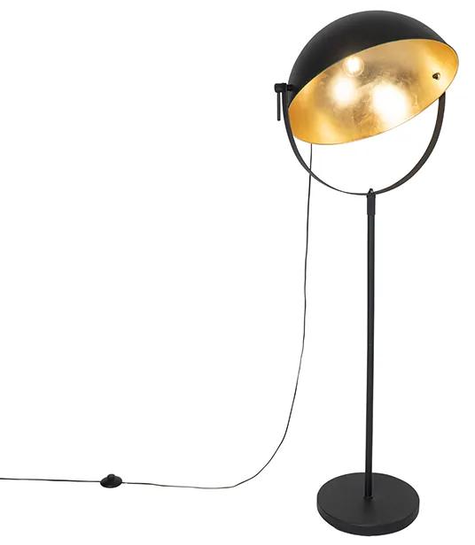 Industriële vloerlamp zwart 50 cm met goud verstelbaar - Magnax Industriele / Industrie / Industrial E27 rond Binnenverlichting Lamp