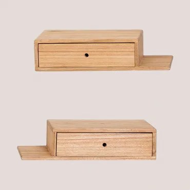 Set Van 2 Zwevende Nachtkastjes Van Hout Harald Natuurlijk Hout - Sklum