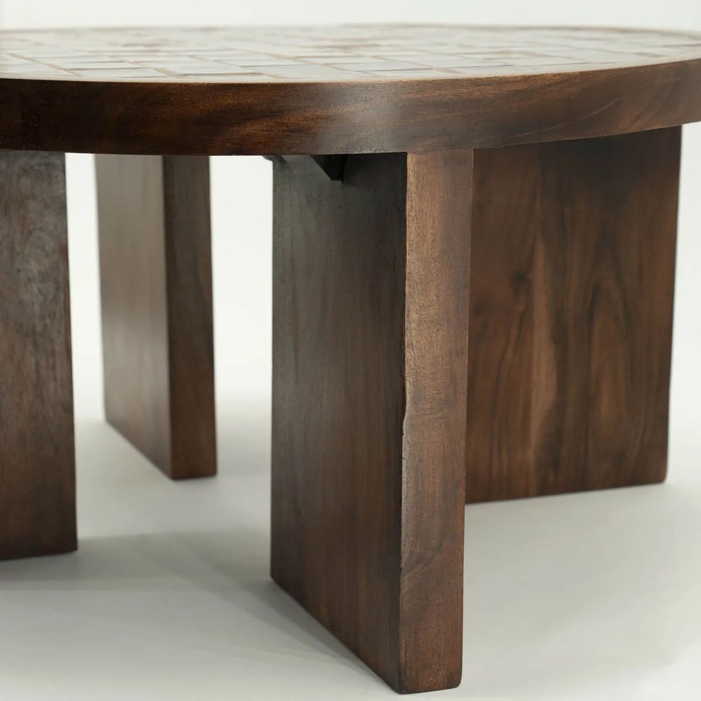 Salontafel Hout Met Tegeltjes - 70 X 70cm.