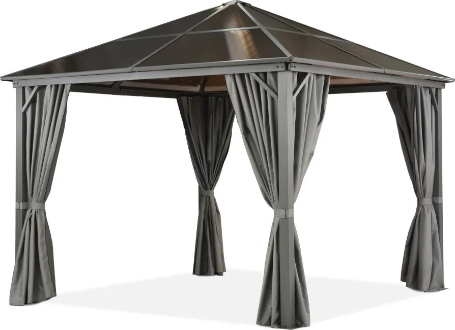 Milos tuinhuisje 3x3m met muggennet en grijze gordijnen Garden Point