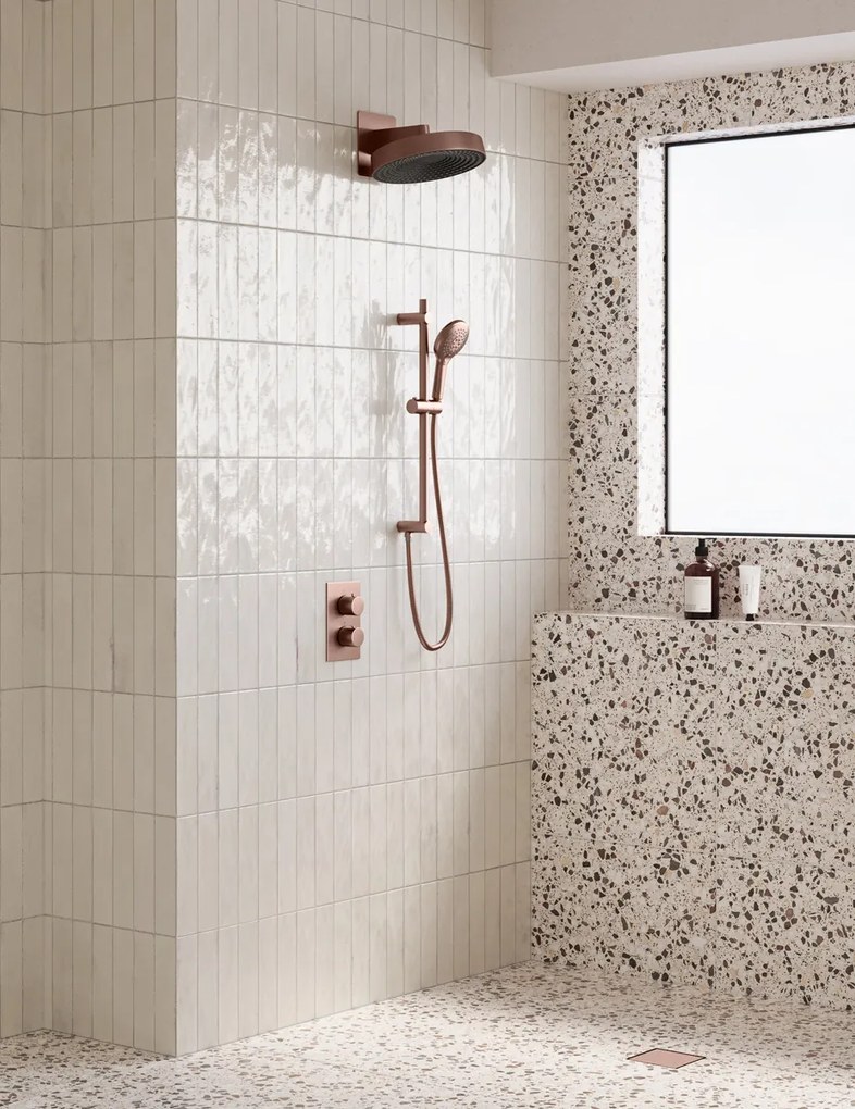 Saniclear Evolution hoofddouche 30cm met wandbevestiging geborsteld koper
