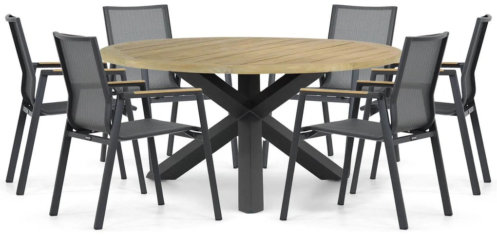 Tuinset Ronde Tuintafel 160 cm Aluminium/textileen Grijs 6 personen Lifestyle Garden Furniture Fiora/Rockville