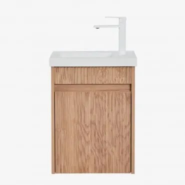 Narek Zwevend Houten Badkamermeubelset Met Geïntegreerde Wastafel Ash Brown & Spiegelloze & Wit ?20 Cm Met Aftapkraan Zonder Overloop Alameda - Sklum