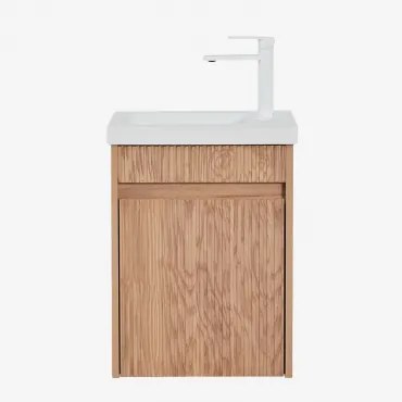 Narek Zwevend Houten Badkamermeubelset Met Geïntegreerde Wastafel Ash Brown & Spiegelloze & Wit ↑20 Cm Met Aftapkraan Zonder - Sklum