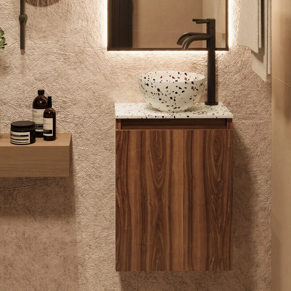 Fontana Terrazzo Micro Marble toiletmeubel 40cm walnoot