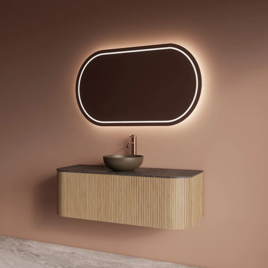 Gliss Design Alluro badmeubel ribbelfront met ronding links/rechts 120cm mist en zwart leisteen toppaneel