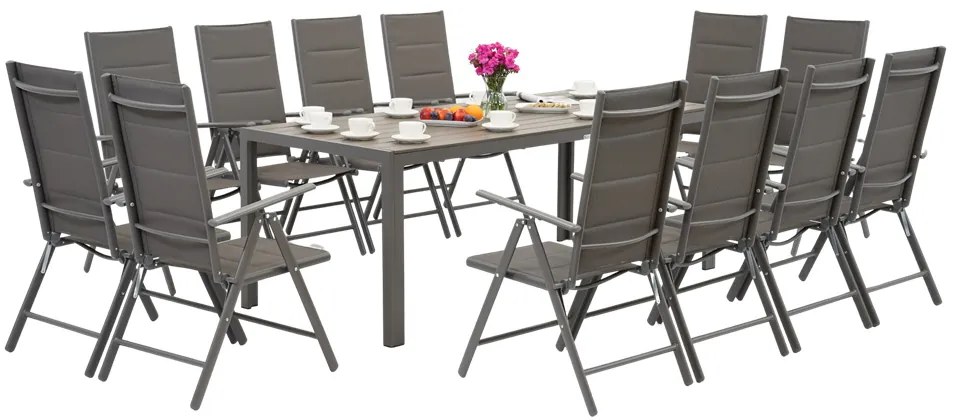 Garden Point grijze aluminium tuinmeubelen met grote Polywood Verona tafel voor 12 personen