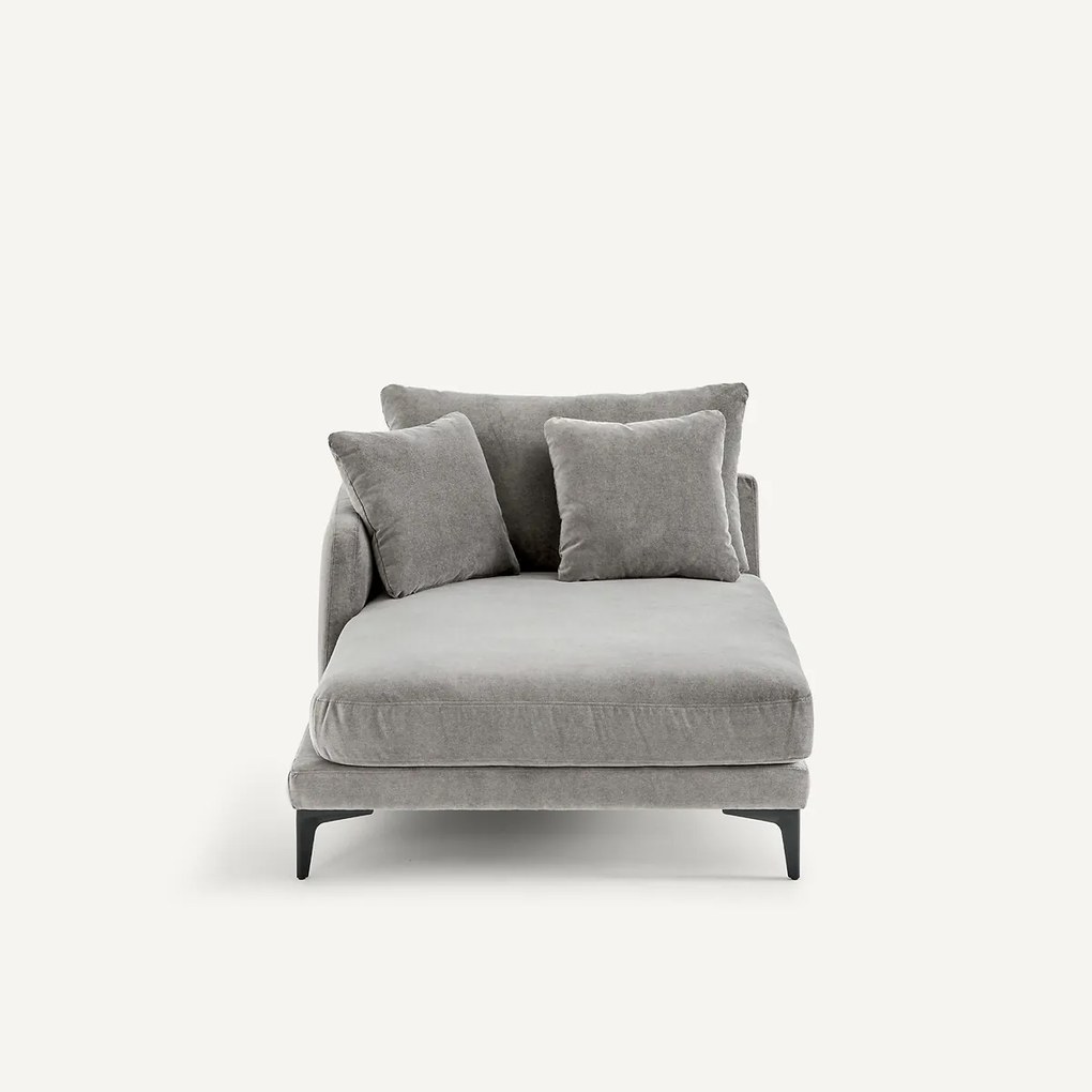 Longchair in stone-kleurig fluweel, MODERNISTE, ontwerp van Emmanuel Gallina