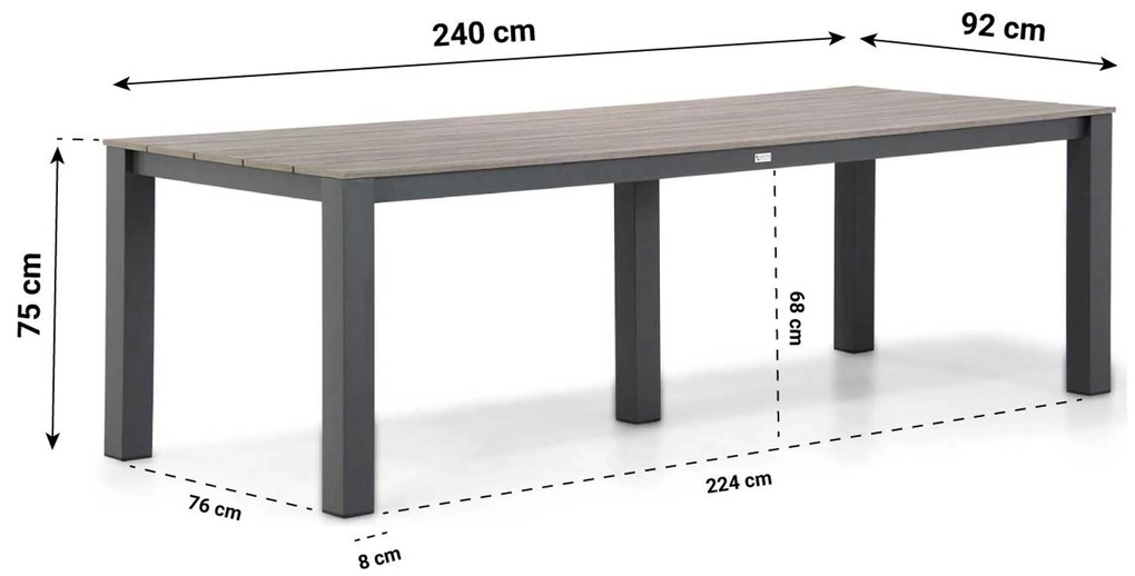 Tuinset 6 personen 240 cm Aluminium/Textileen /Aluminium/textileen Grijs Presto Lucardo/Valley