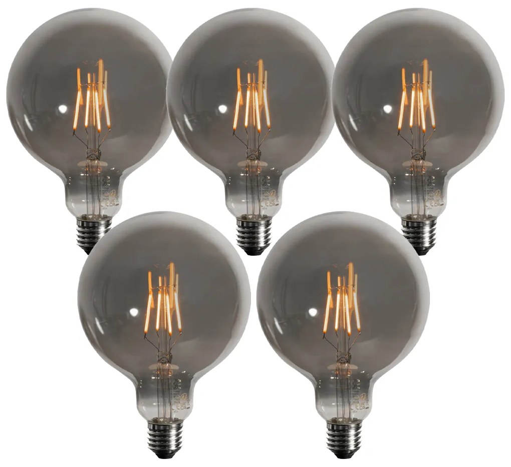 Set van 5 E27 3-staps dimbare LED lampen smoke G125 4W 150 lm 1900K