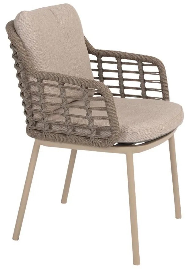 Taste by 4 Seasons Puglia tuinset latte met Prado tafel met teak blad Ø 160 cm Tuinset taupe weerbestendig