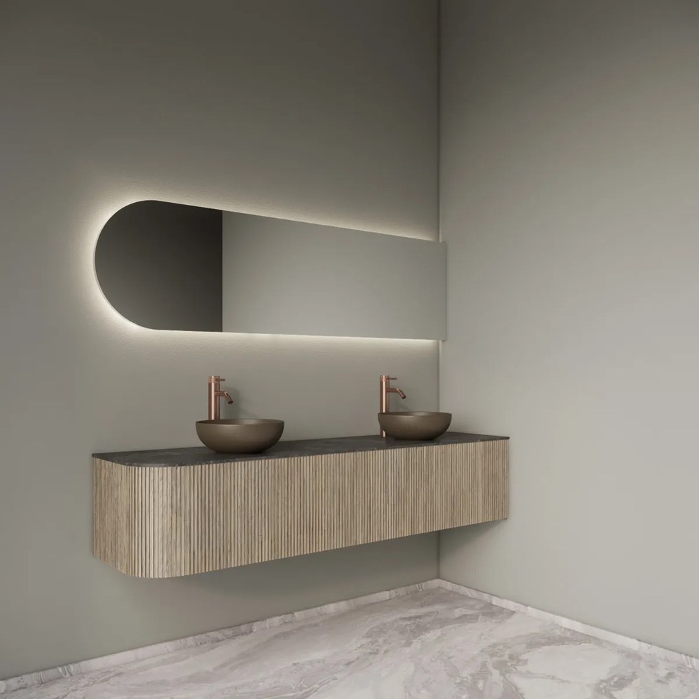Gliss Design Alluro badmeubel ribbelfront met ronding links 180cm corn silk en zwart leisteen toppaneel