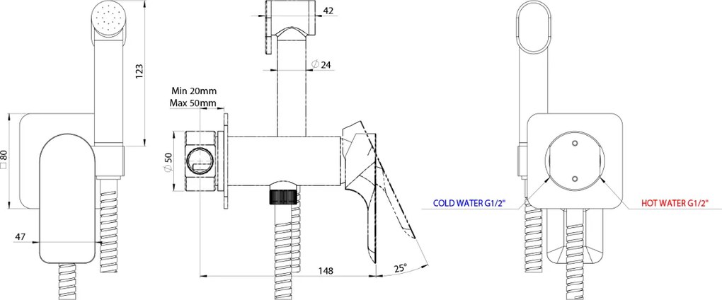 Sapho Pax wandbidet mengkraan met handdouche mat wit
