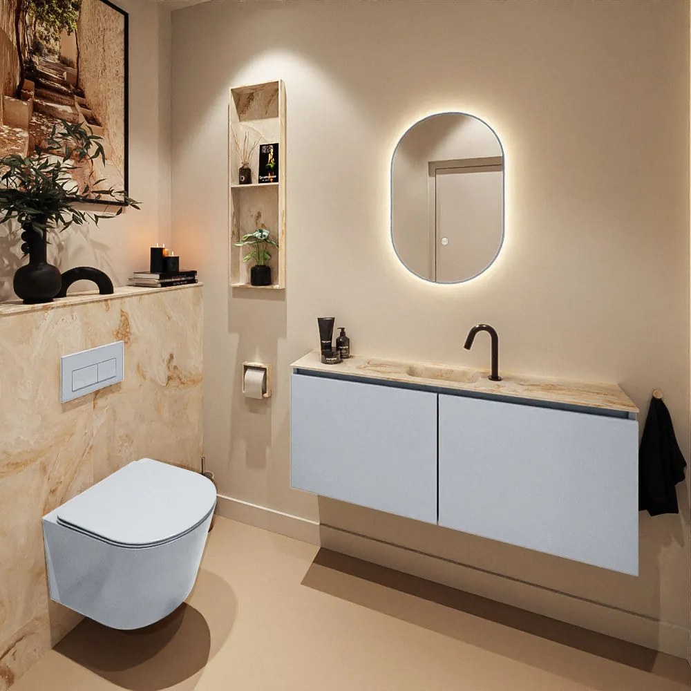 Mondiaz Ture DLux toiletmeubel 120cm clay met wastafel frappe midden met kraangat