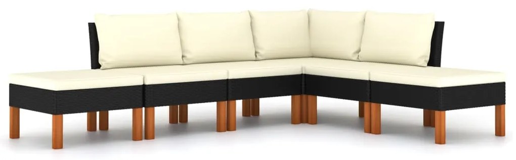 vidaXL 6-delige Loungeset met kussens poly rattan zwart