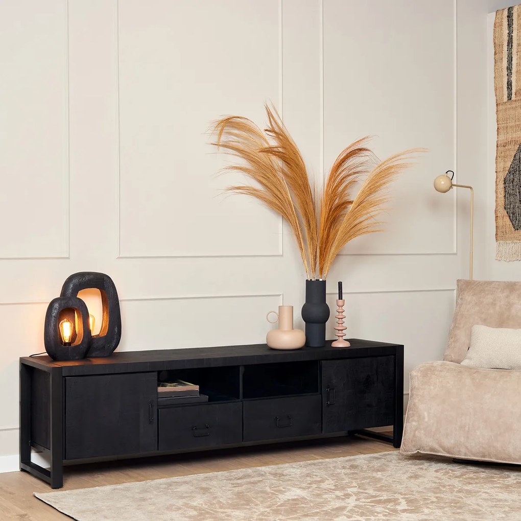 Starfurn Boaz Black Tv-meubel Zwart Mangohout  200 Cm - 200x45x55cm.