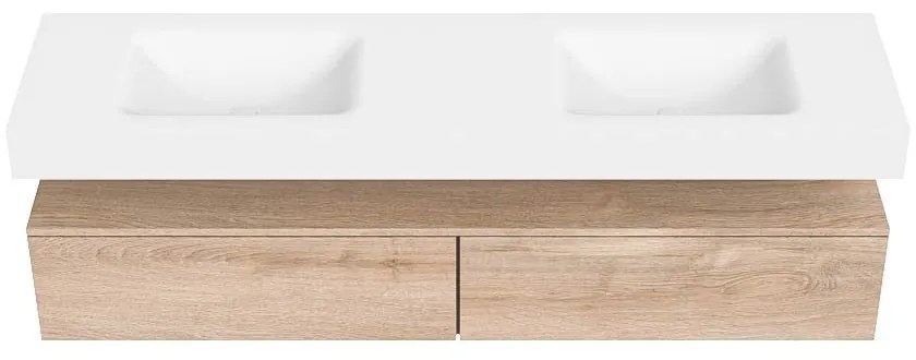 Zaro Alan badmeubel 180cm washed oak 2 lades met vrijhangende wastafel cloud dubbel zonder kraangat talc