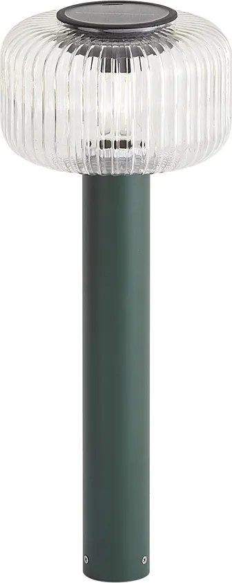 Modern buiten paaltje groen met ribbelglas incl. LED solar IP65 - Ribble Mushroom