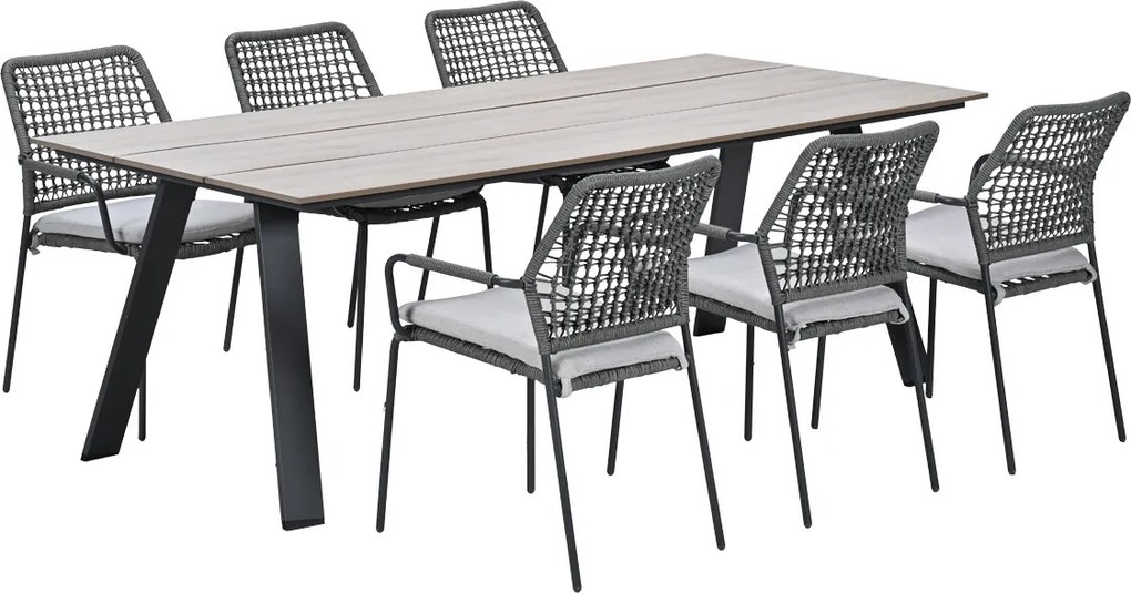 Garden Impressions Natas tuinset grijs 7-delig - Braga tuintafel 220x100 cm