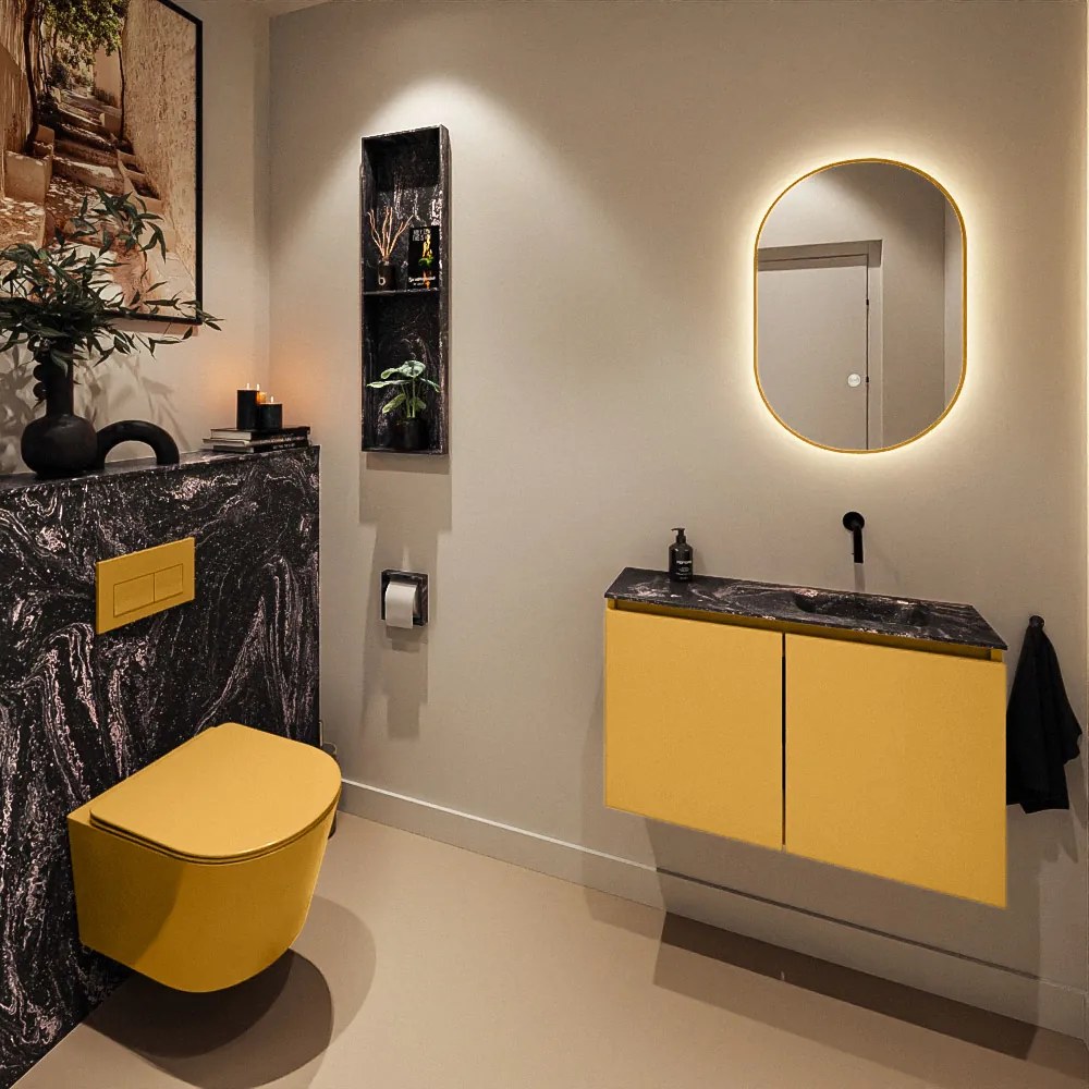 Mondiaz Ture DLux toiletmeubel 80cm ocher met wastafel lava rechts zonder kraangat