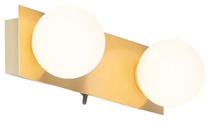 Wandlamp goud 28 cm IP44 2-lichts met schakelaar - Cederic