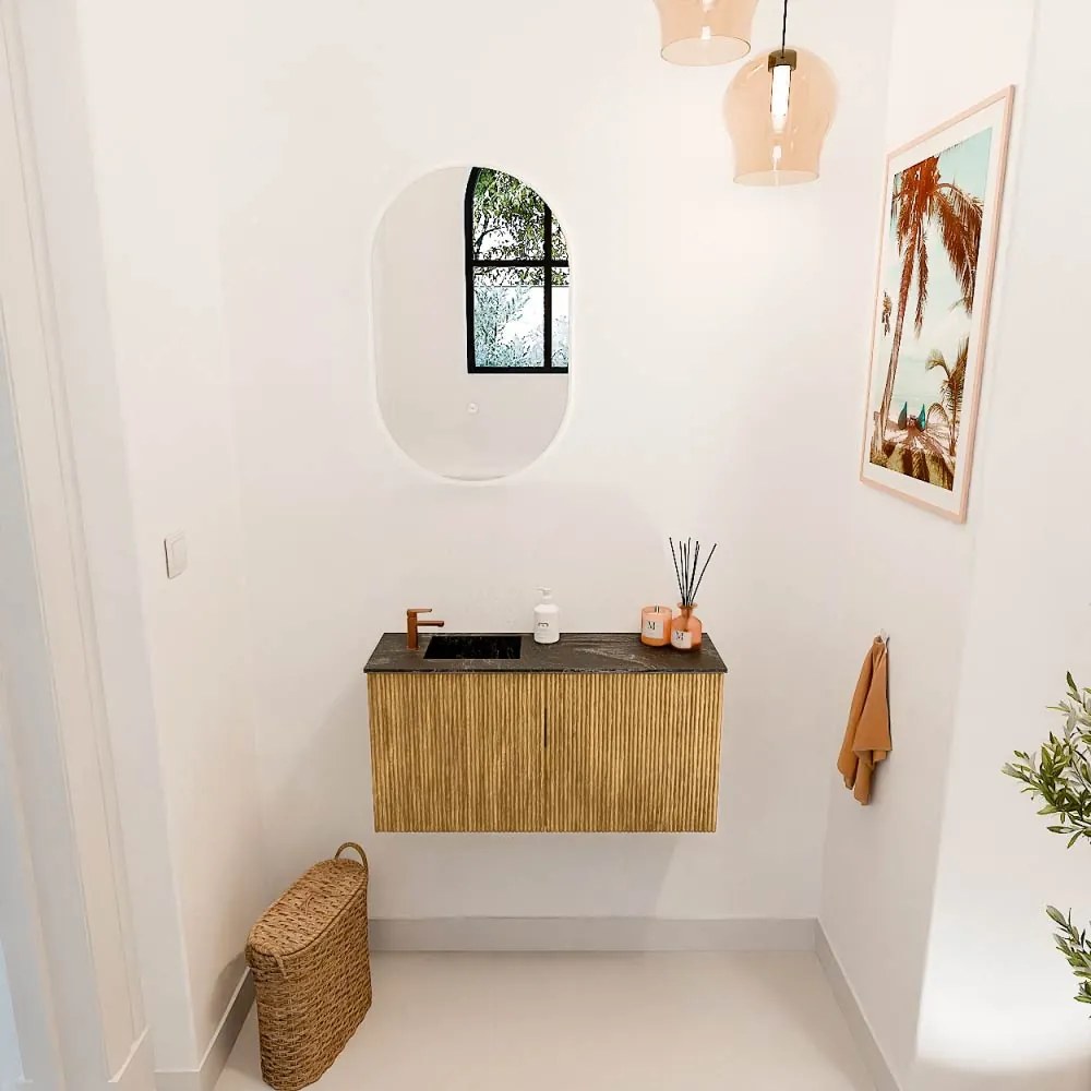 Mondiaz Joya DLux 80cm toiletmeubel oak met wastafel faye links 1 kraangat lava