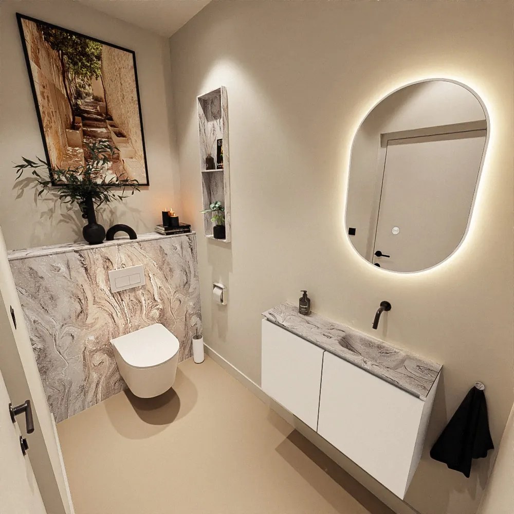 Mondiaz Ture DLux toiletmeubel 80cm talc met wastafel glace rechts zonder kraangat