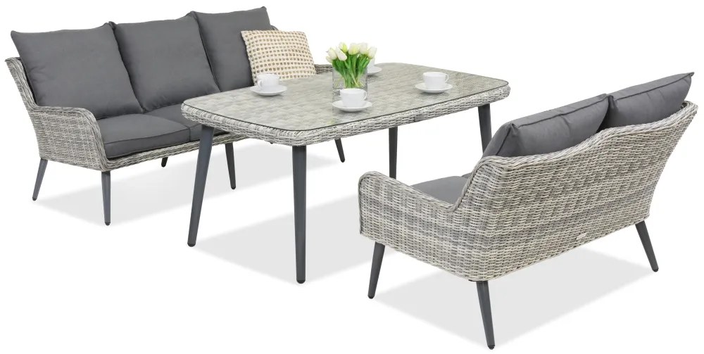 Bilbao Apetito tuinmeubelen met grote tafel voor 5 personen Garden Point wit