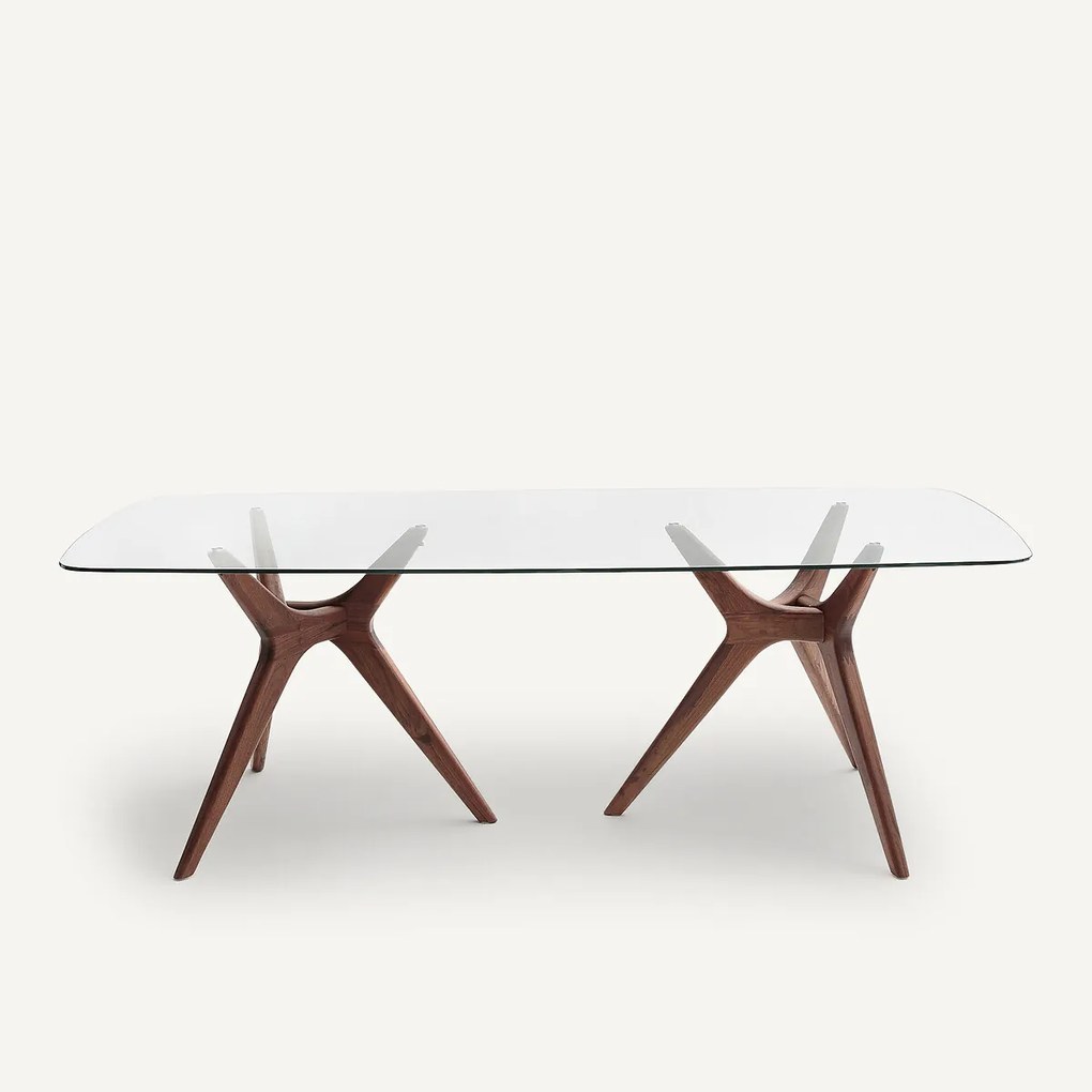 Rechthoekige tafel van glas en notenhout, Maricielo