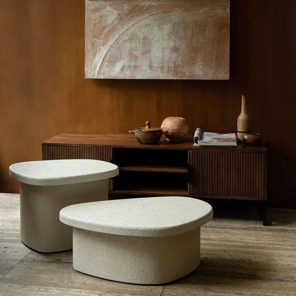 Dutchbone Veda Low Witte Bijzettafel Organisch - 56 X 41cm.