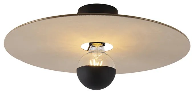 Plafondlamp zwart platte kap taupe 45 cm - Combi