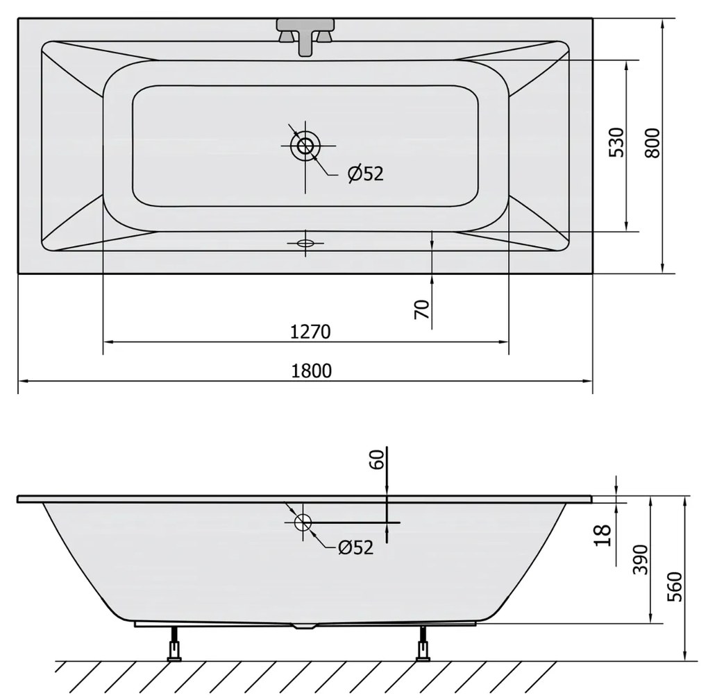 Polysan Krysta Slim ligbad 180x80x39cm wit glans