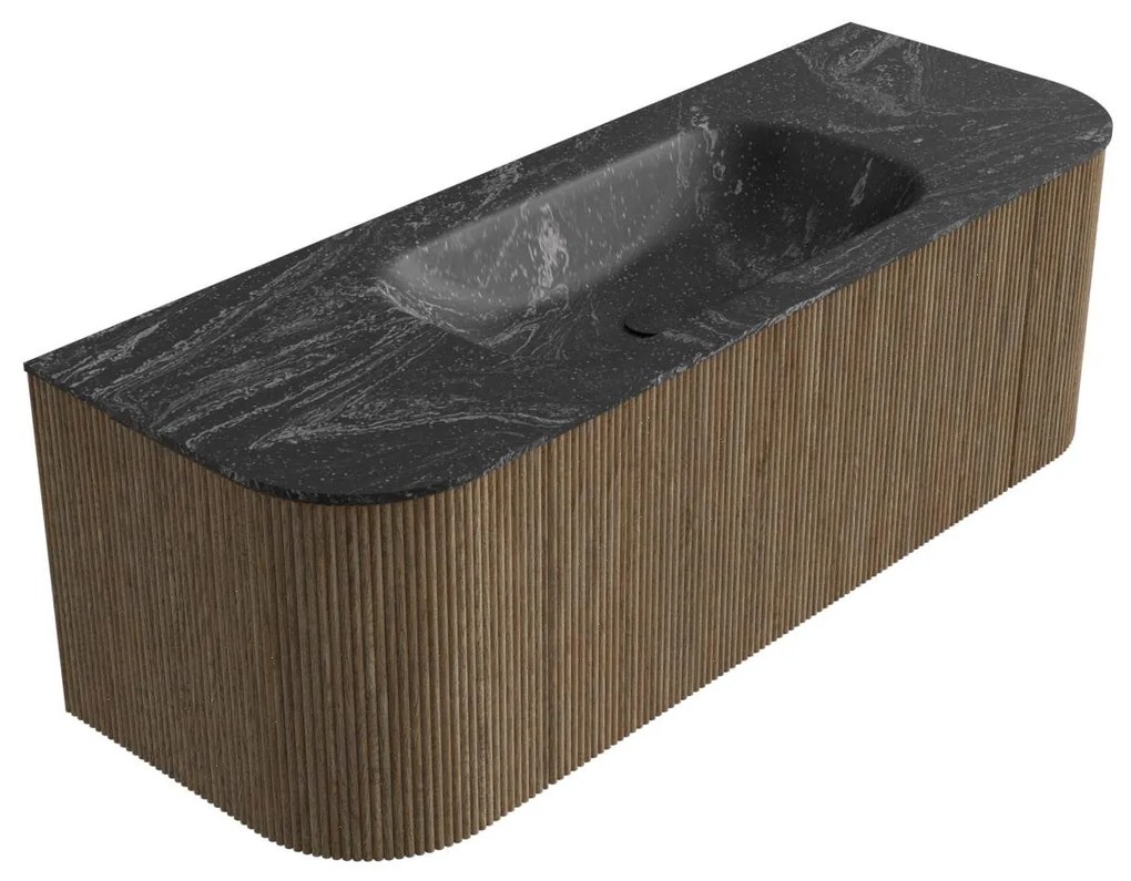 Mondiaz Kurve-dlux 130cm badmeubel ronding links/rechts dusk met 1 lade en 2 deuren en wastafel big small midden zonder kraangat lava