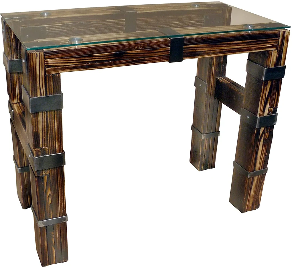 CHYRKA® Eettafel woonkamer tafel DROHOBYCZ kruk loft vintage bar industrieel design handgemaakt hout glas metaal