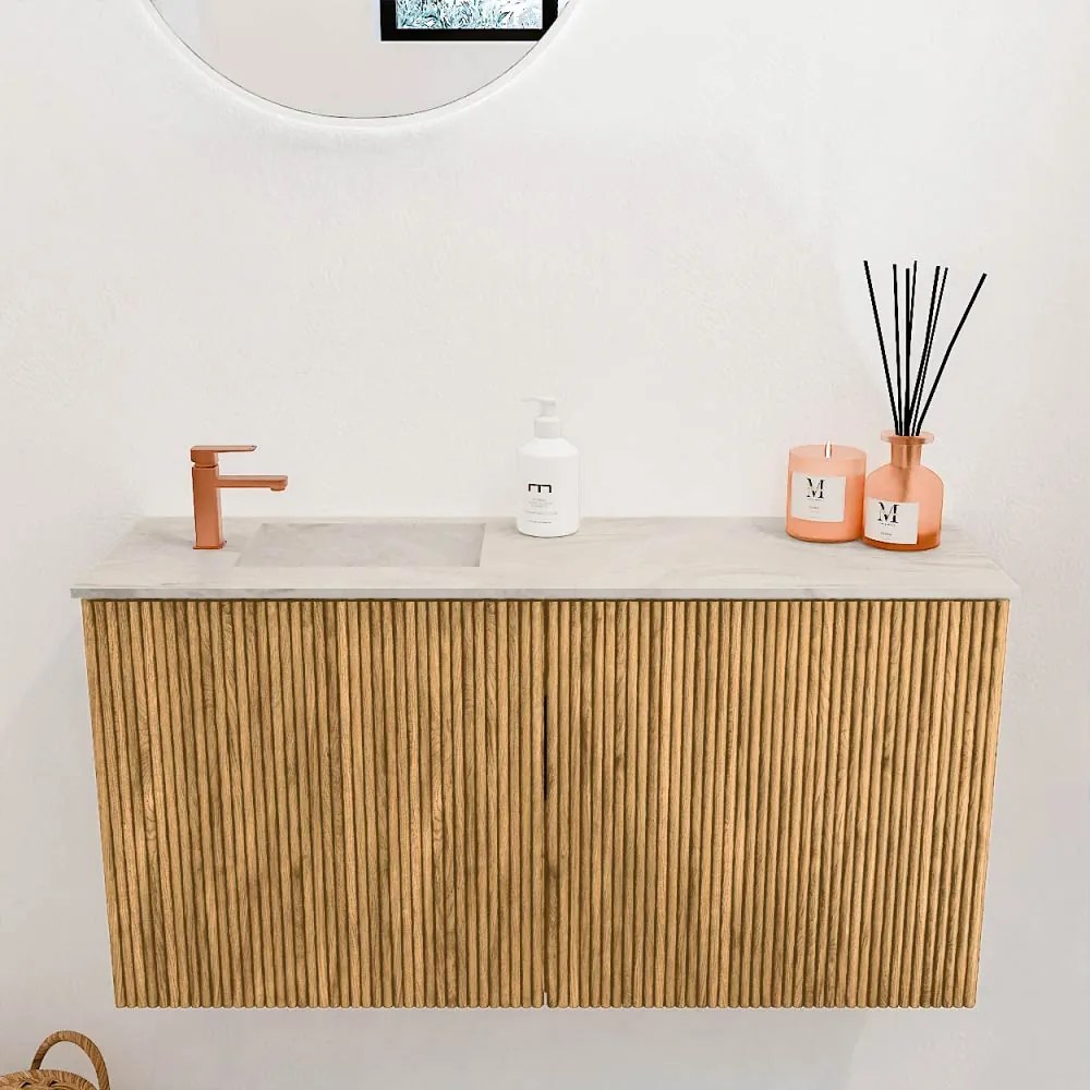Mondiaz Joya DLux 80cm toiletmeubel oak met wastafel faye links 1 kraangat ostra