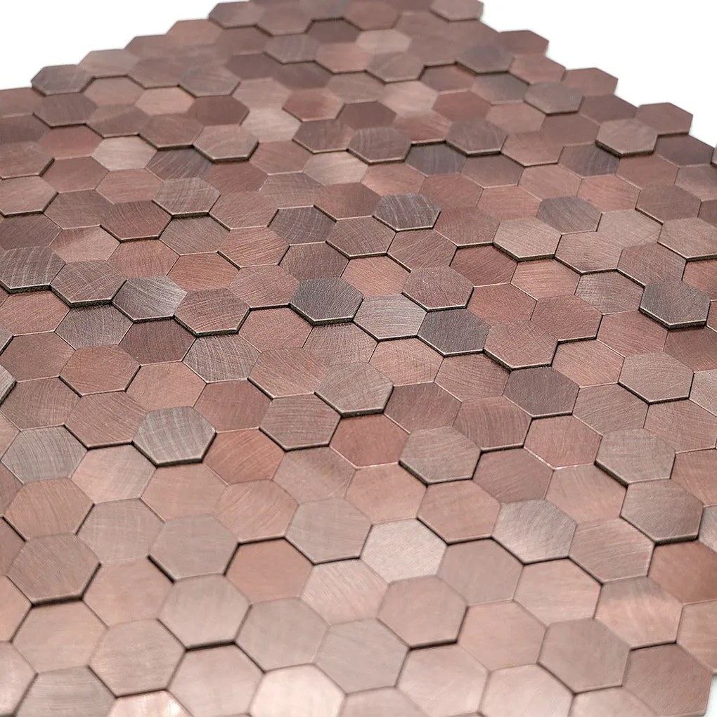 Zelfklevende Mozaïektegels Metaal | Mini Hexagon 3D Donkerkoper | 29,8×30,7 cm | Keuken, Bad & WC