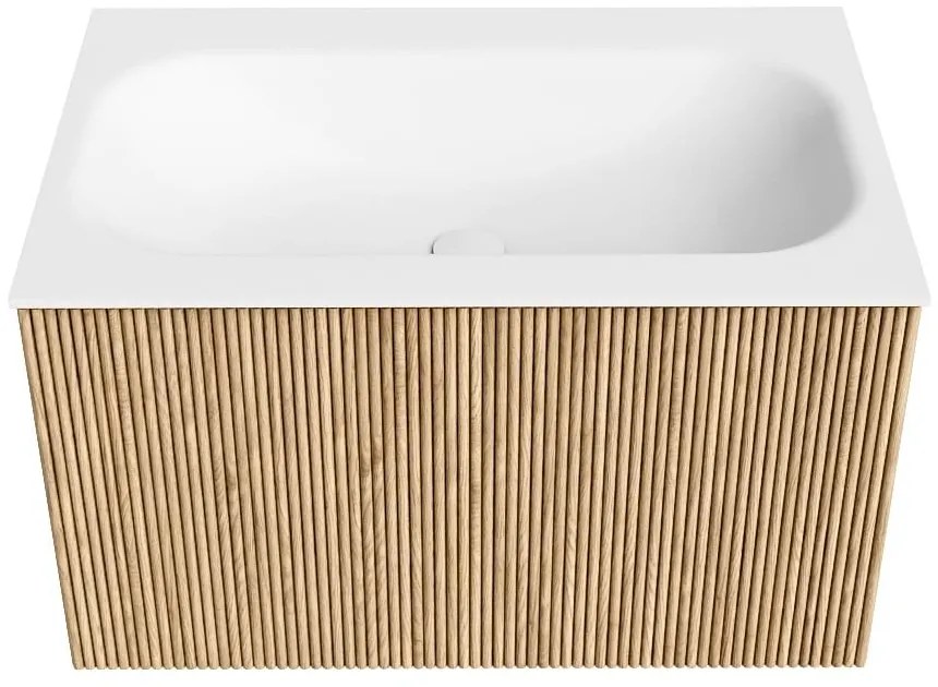 Mondiaz Kurve 70cm badmeubel oak met 1 lade en wastafel big small midden 1 kraangat