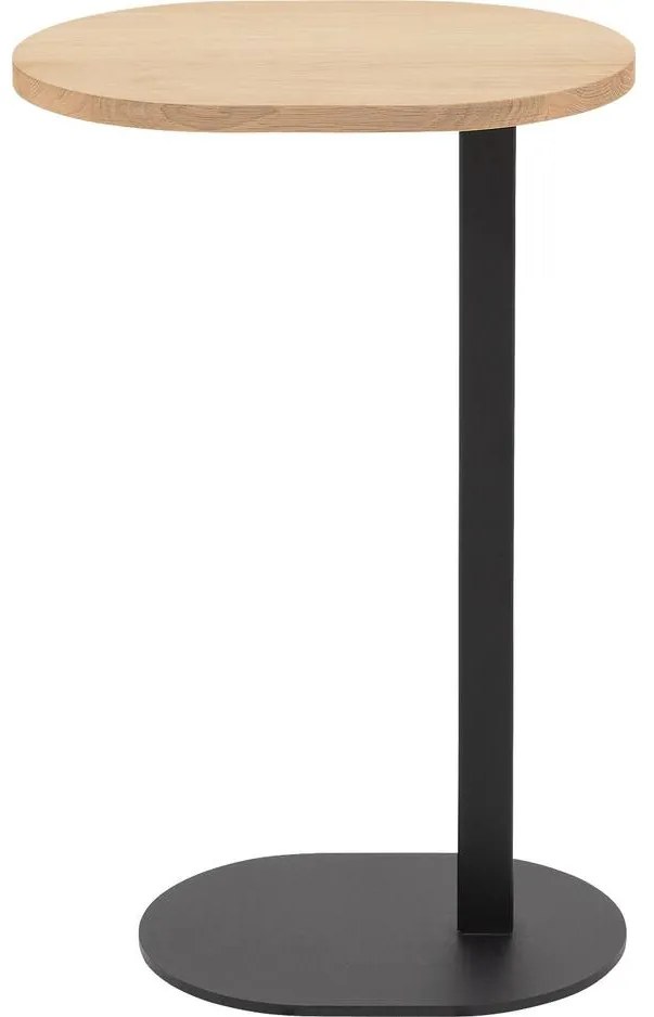 Goossens Nachtkastje Oval, Voet ovaal metaal ral 9005 zwart, blad massief eik