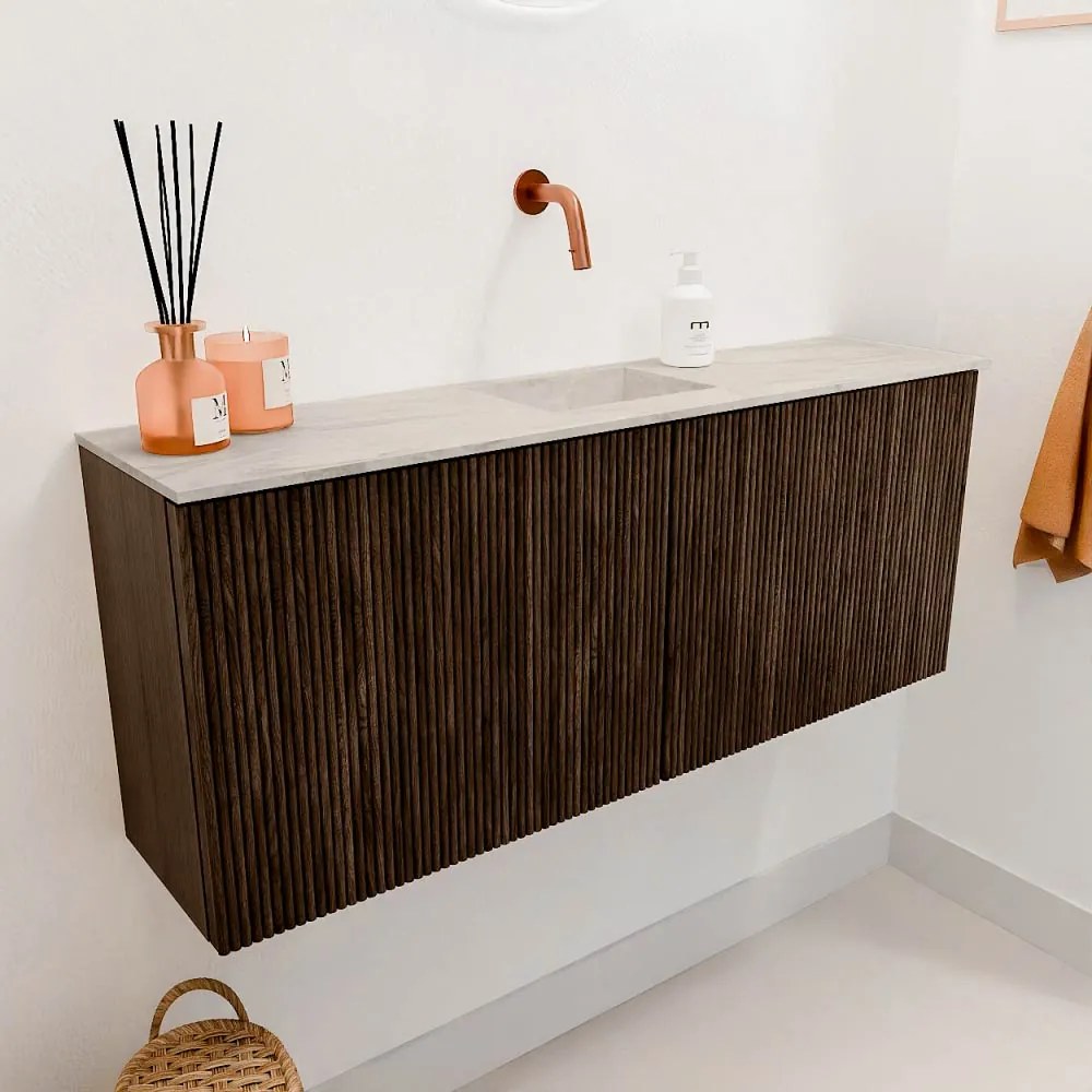 Mondiaz Joya DLux 100cm toiletmeubel walnut met wastafel faye midden zonder kraangat ostra