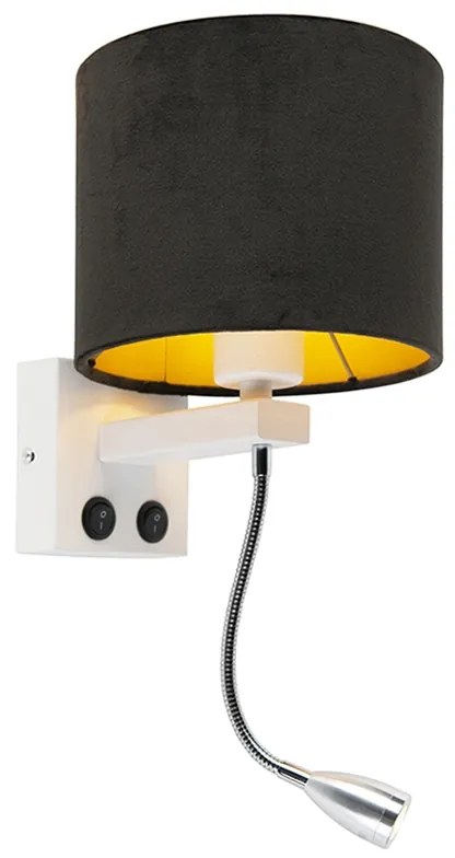 Moderne wandlamp wit met kap velours zwart - Brescia