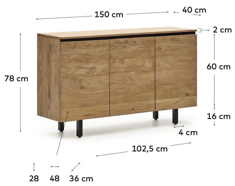 Kave Home Uxue Dressoir Massief Acacia Hout 150 Cm - 150x40x88cm.