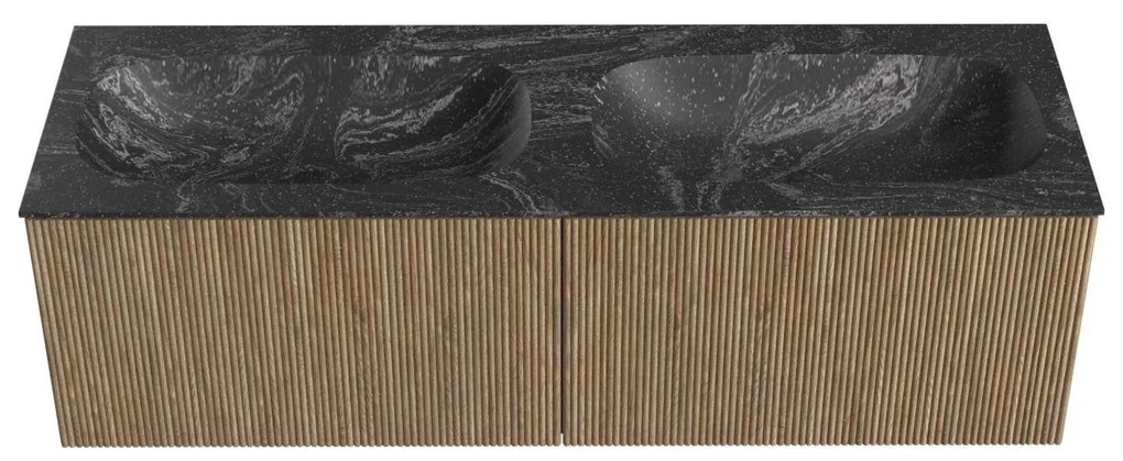 Mondiaz Kurve-dlux 140cm badmeubel dusk met 2 lades en wastafel stor small dubbel zonder kraangat lava