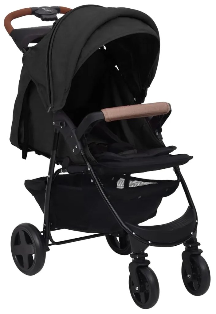 vidaXL Kinderwagen 3-in-1 staal antracietkleurig