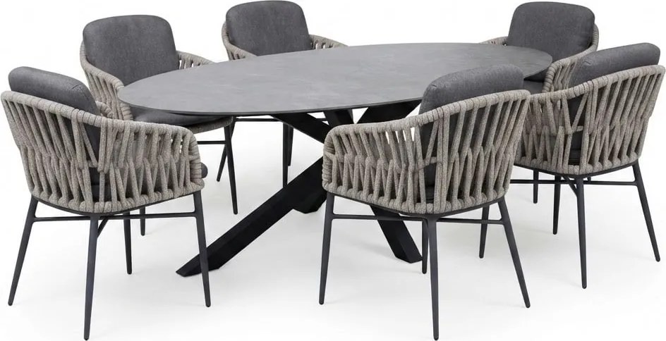 Puccini Luxor dining tuinset 220x120xH75 cm 7 delig antraciet keramiek